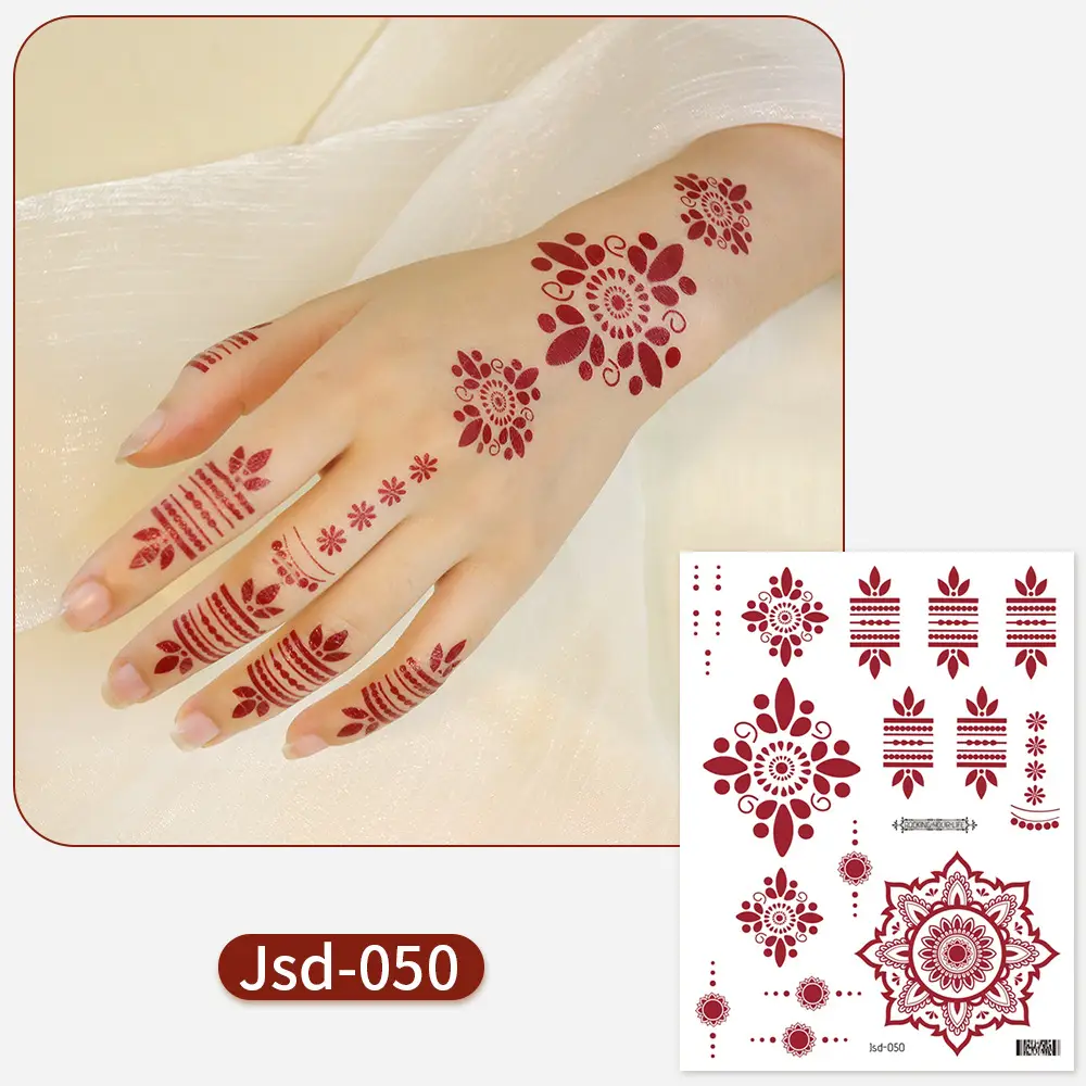 New European and American Cross-border White Red Tattoo Sticker Henna Lace Mandala Flower Waterproof Long-lasting Tattoo Sticker for Women