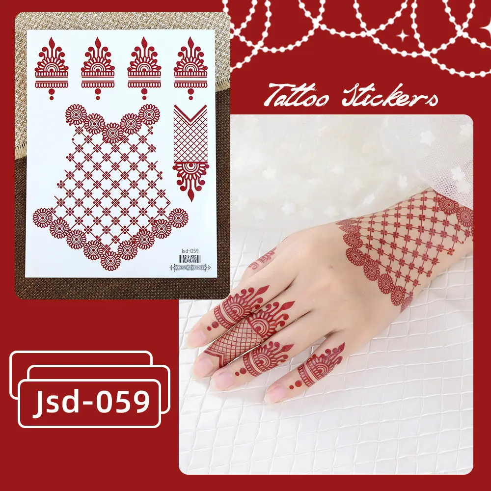 New European and American Cross-border White Red Tattoo Sticker Henna Lace Mandala Flower Waterproof Long-lasting Tattoo Sticker for Women