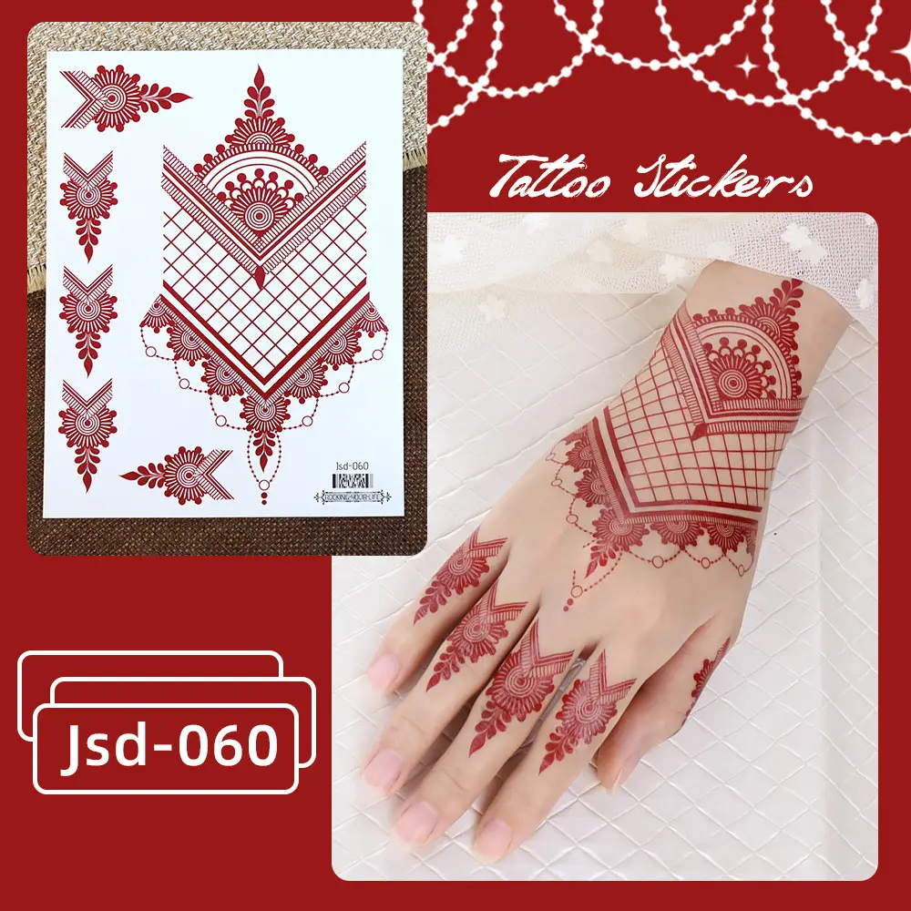 New European and American Cross-border White Red Tattoo Sticker Henna Lace Mandala Flower Waterproof Long-lasting Tattoo Sticker for Women