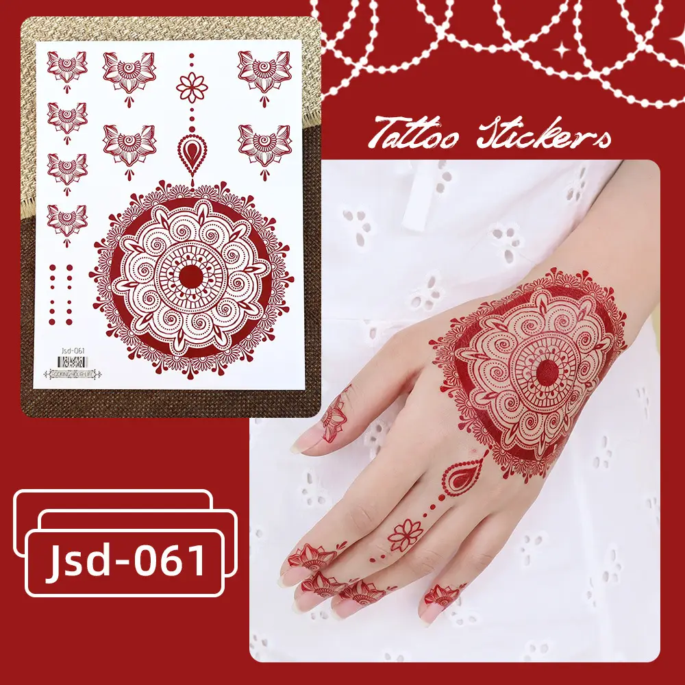 New European and American Cross-border White Red Tattoo Sticker Henna Lace Mandala Flower Waterproof Long-lasting Tattoo Sticker for Women