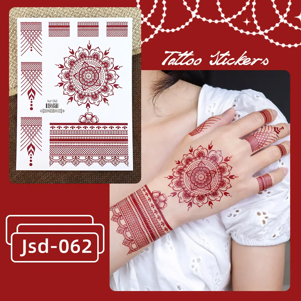 New European and American Cross-border White Red Tattoo Sticker Henna Lace Mandala Flower Waterproof Long-lasting Tattoo Sticker for Women