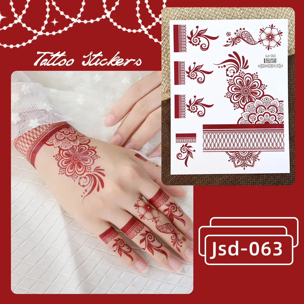 New European and American Cross-border White Red Tattoo Sticker Henna Lace Mandala Flower Waterproof Long-lasting Tattoo Sticker for Women