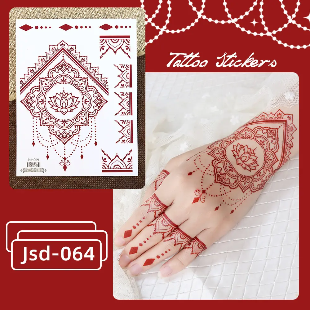 New European and American Cross-border White Red Tattoo Sticker Henna Lace Mandala Flower Waterproof Long-lasting Tattoo Sticker for Women