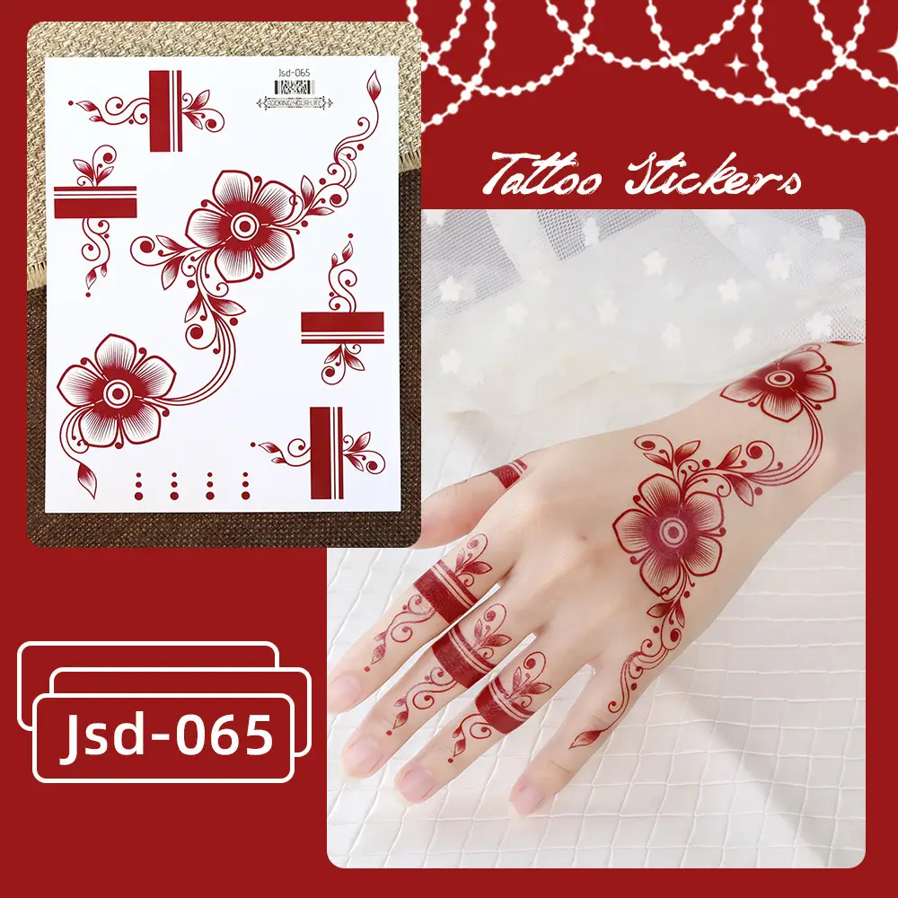 New European and American Cross-border White Red Tattoo Sticker Henna Lace Mandala Flower Waterproof Long-lasting Tattoo Sticker for Women
