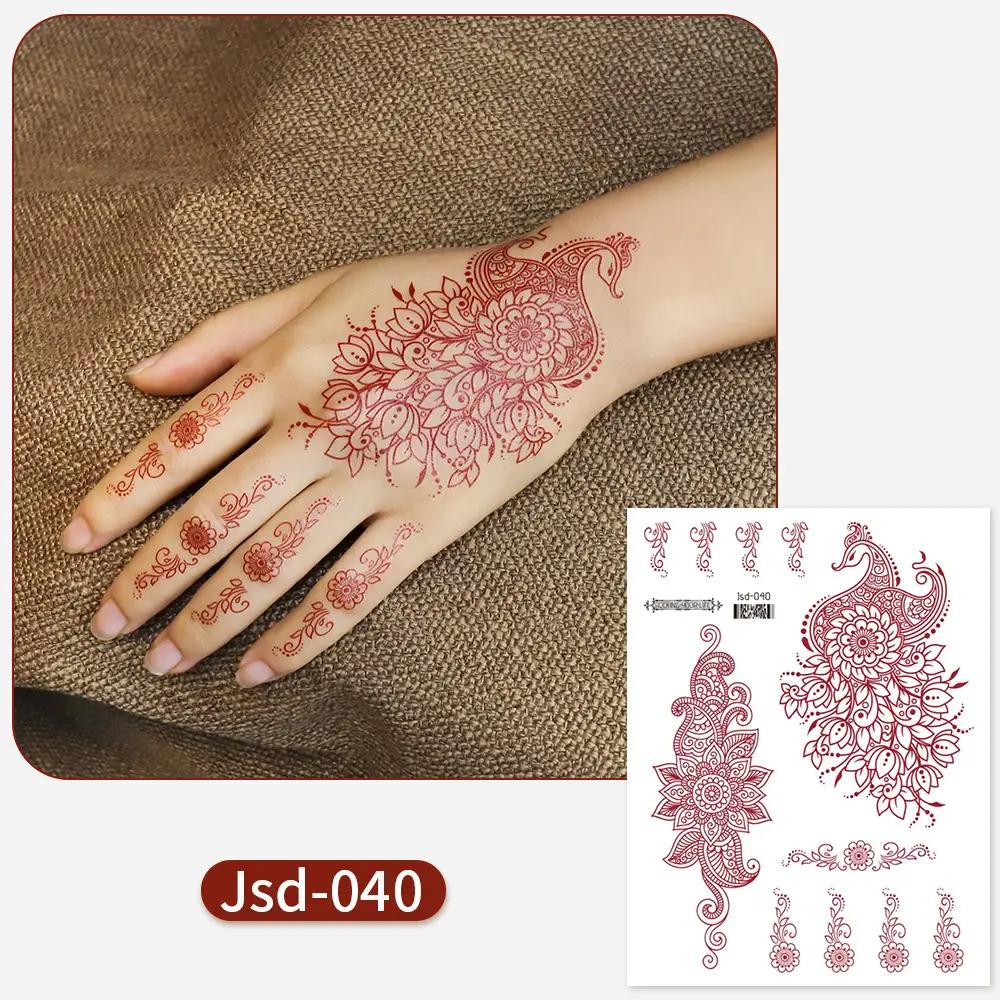 New European and American Cross-border White Red Tattoo Sticker Henna Lace Mandala Flower Waterproof Long-lasting Tattoo Sticker for Women