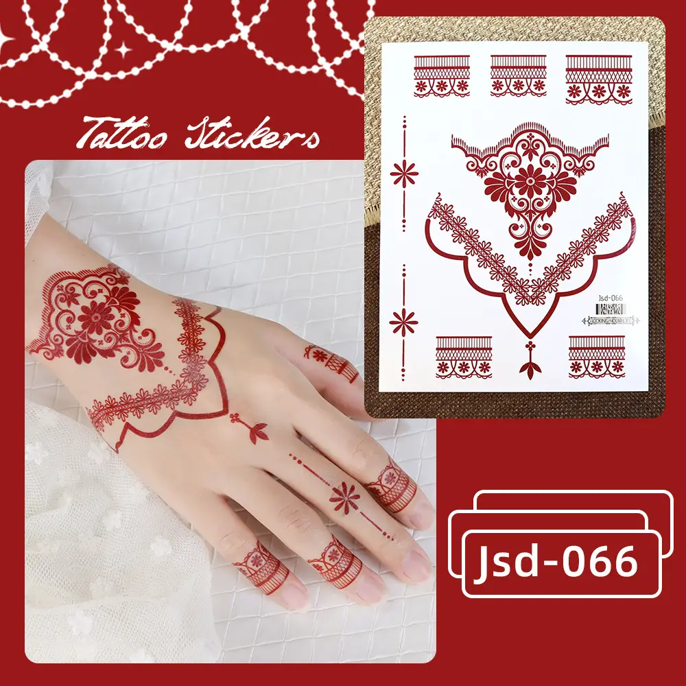 New European and American Cross-border White Red Tattoo Sticker Henna Lace Mandala Flower Waterproof Long-lasting Tattoo Sticker for Women