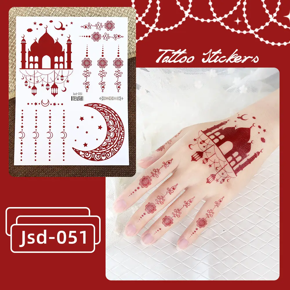 New European and American Cross-border White Red Tattoo Sticker Henna Lace Mandala Flower Waterproof Long-lasting Tattoo Sticker for Women