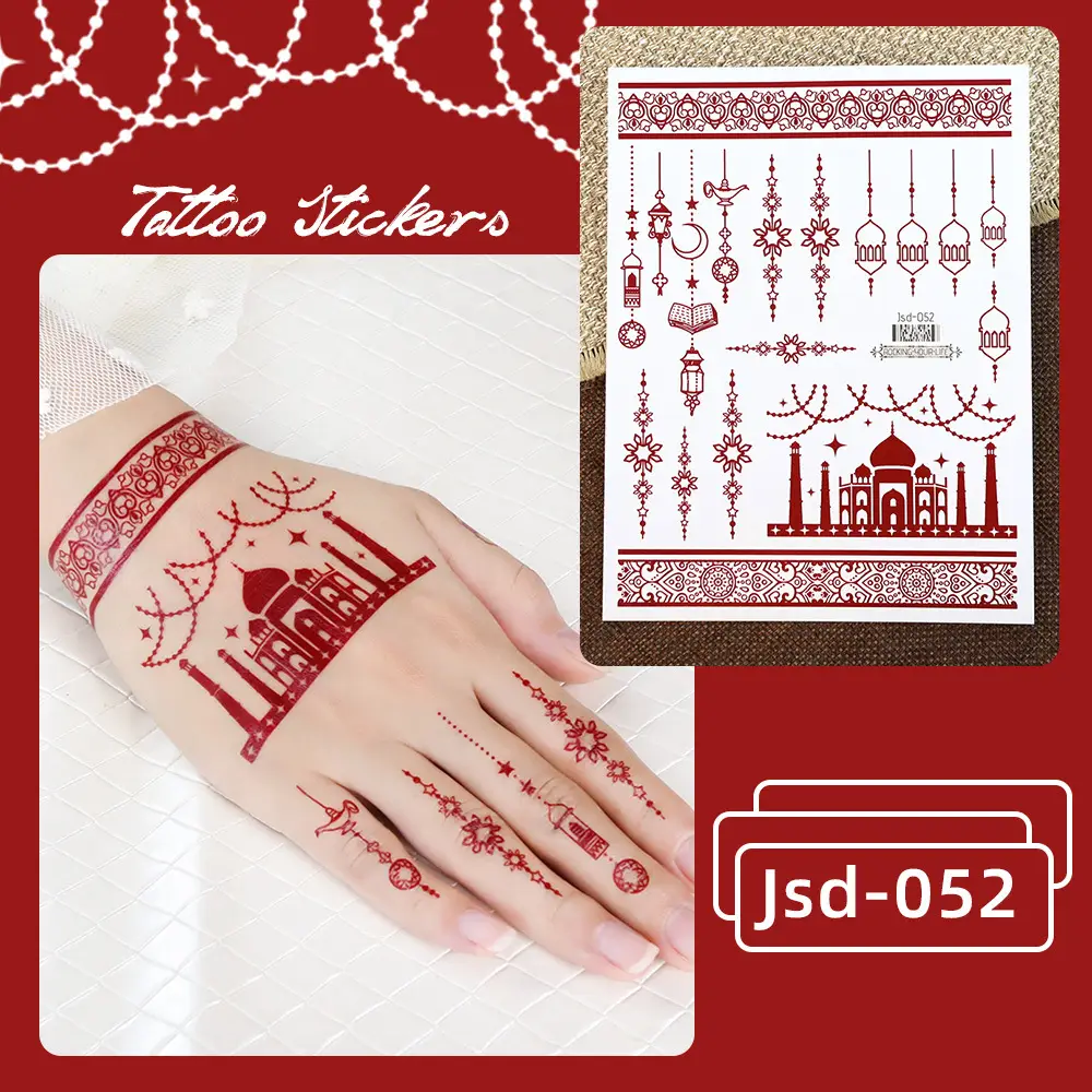 New European and American Cross-border White Red Tattoo Sticker Henna Lace Mandala Flower Waterproof Long-lasting Tattoo Sticker for Women