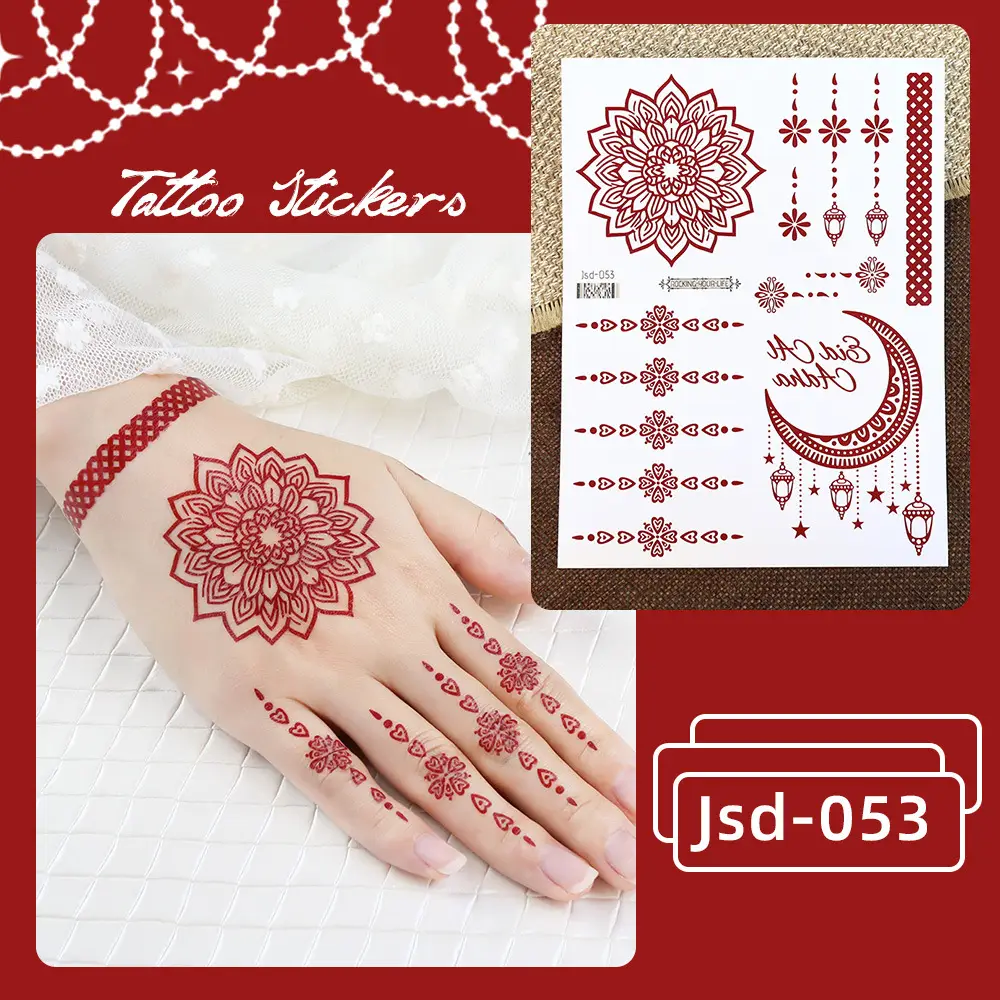 New European and American Cross-border White Red Tattoo Sticker Henna Lace Mandala Flower Waterproof Long-lasting Tattoo Sticker for Women