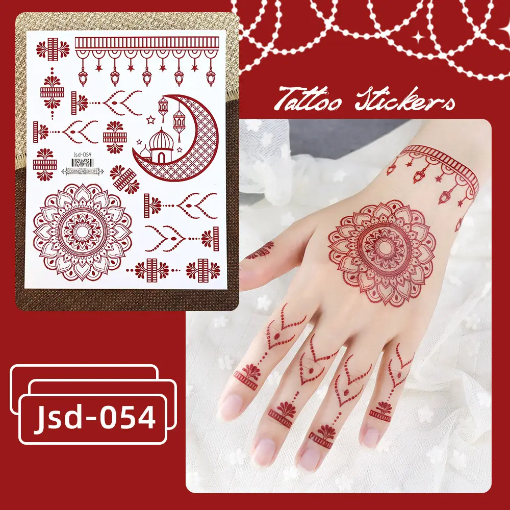 New European and American Cross-border White Red Tattoo Sticker Henna Lace Mandala Flower Waterproof Long-lasting Tattoo Sticker for Women