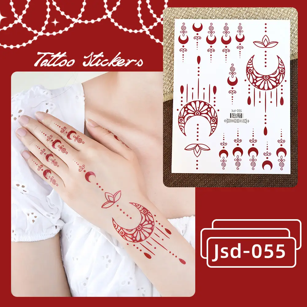 New European and American Cross-border White Red Tattoo Sticker Henna Lace Mandala Flower Waterproof Long-lasting Tattoo Sticker for Women