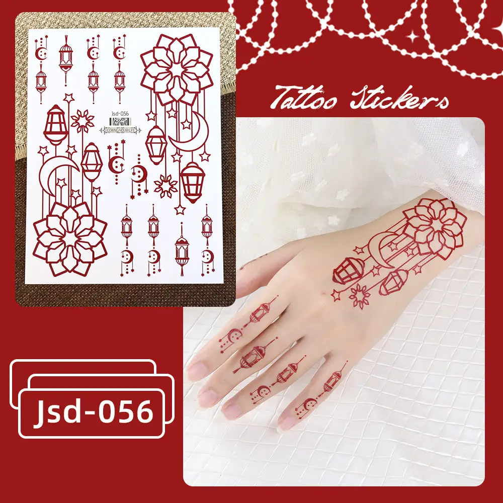 New European and American Cross-border White Red Tattoo Sticker Henna Lace Mandala Flower Waterproof Long-lasting Tattoo Sticker for Women