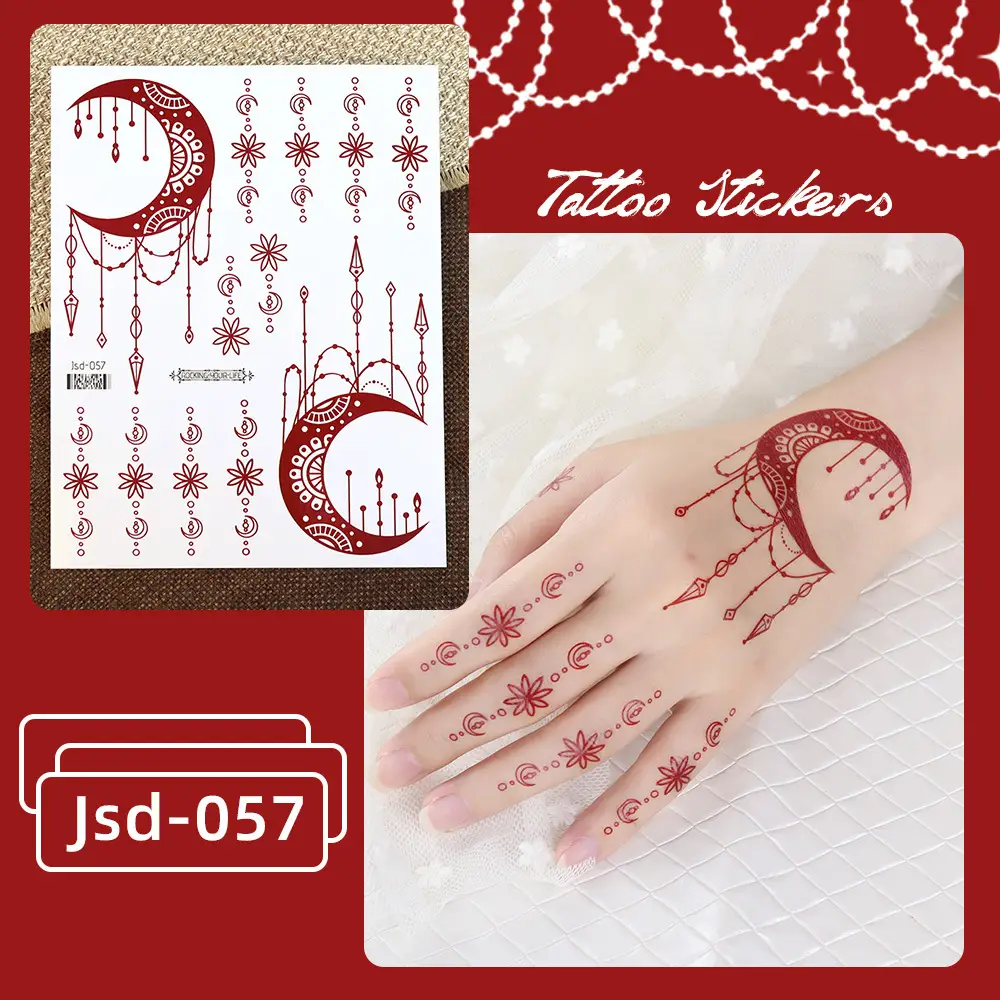 New European and American Cross-border White Red Tattoo Sticker Henna Lace Mandala Flower Waterproof Long-lasting Tattoo Sticker for Women