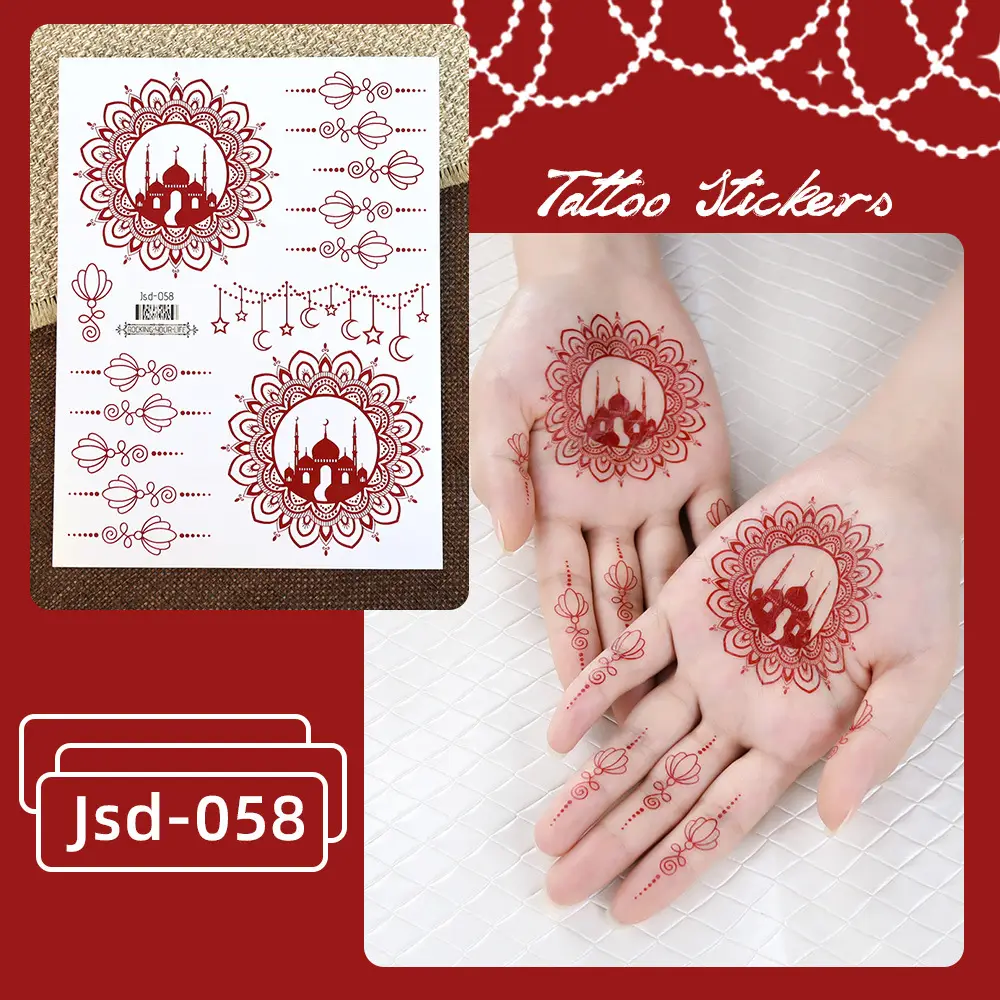 New European and American Cross-border White Red Tattoo Sticker Henna Lace Mandala Flower Waterproof Long-lasting Tattoo Sticker for Women