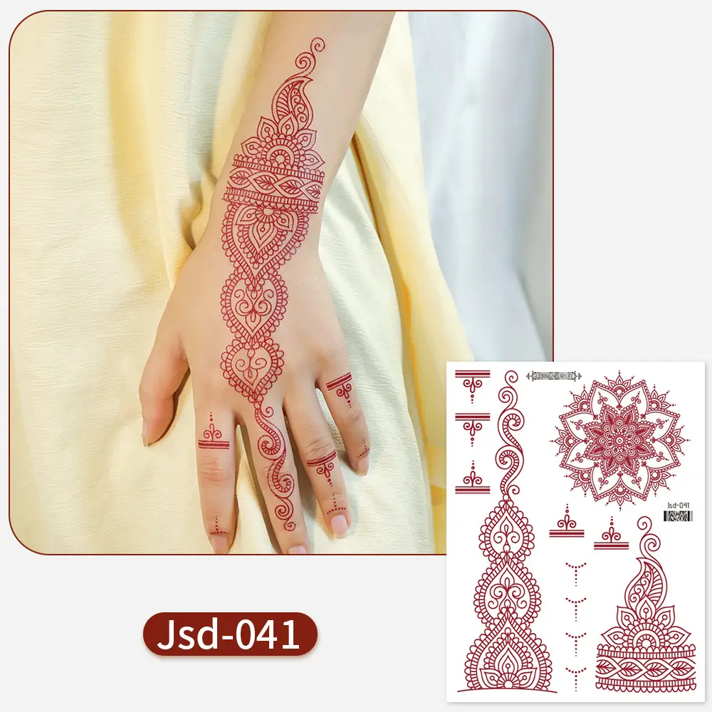 New European and American Cross-border White Red Tattoo Sticker Henna Lace Mandala Flower Waterproof Long-lasting Tattoo Sticker for Women