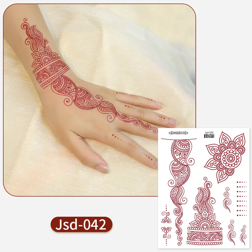 New European and American Cross-border White Red Tattoo Sticker Henna Lace Mandala Flower Waterproof Long-lasting Tattoo Sticker for Women