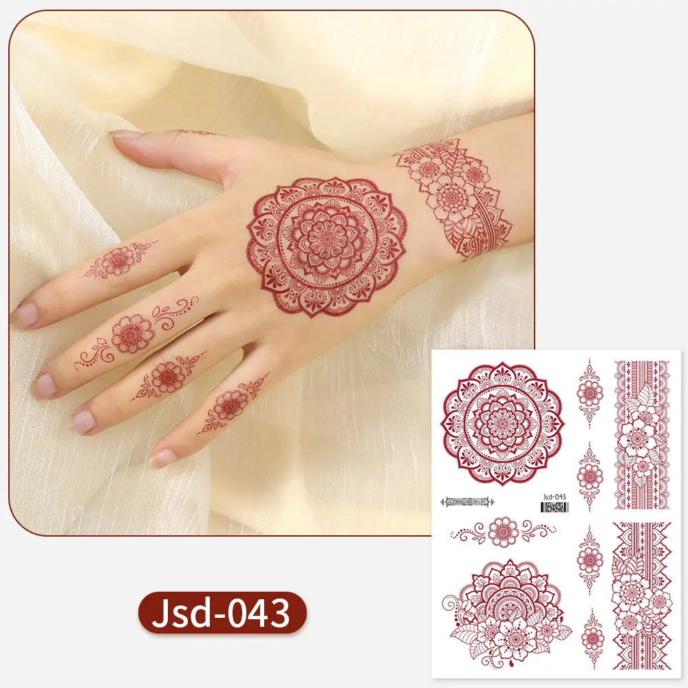 New European and American Cross-border White Red Tattoo Sticker Henna Lace Mandala Flower Waterproof Long-lasting Tattoo Sticker for Women