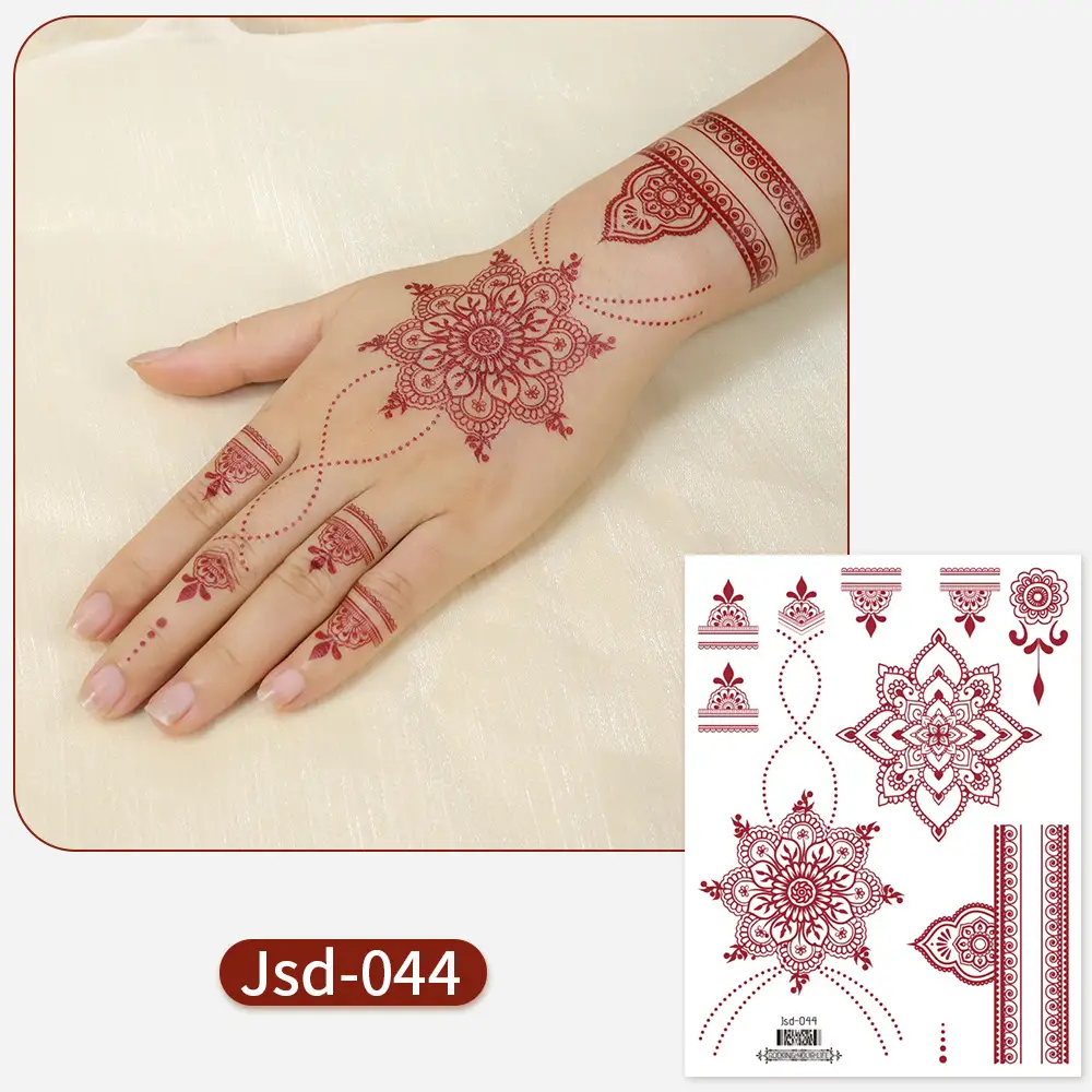 New European and American Cross-border White Red Tattoo Sticker Henna Lace Mandala Flower Waterproof Long-lasting Tattoo Sticker for Women