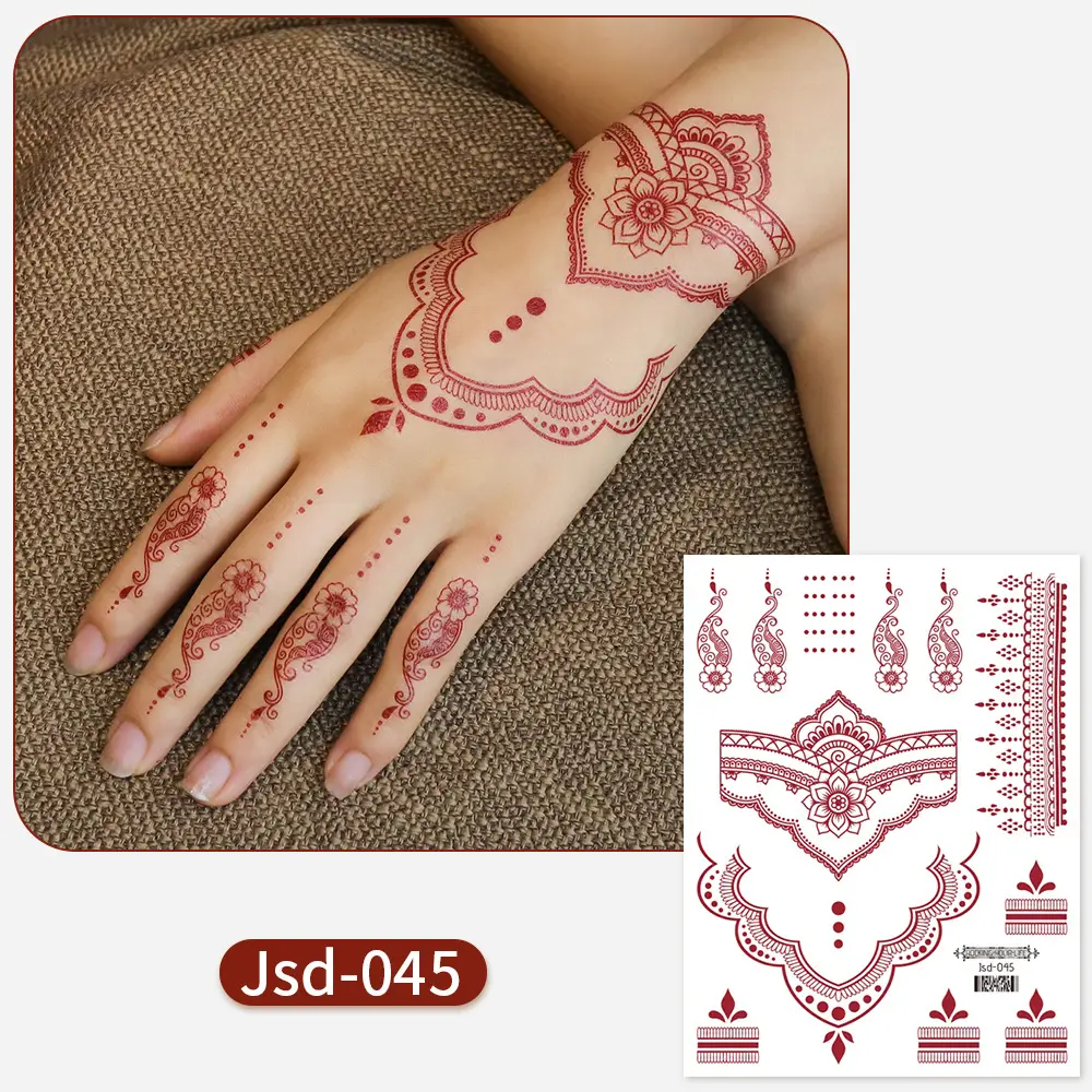 New European and American Cross-border White Red Tattoo Sticker Henna Lace Mandala Flower Waterproof Long-lasting Tattoo Sticker for Women
