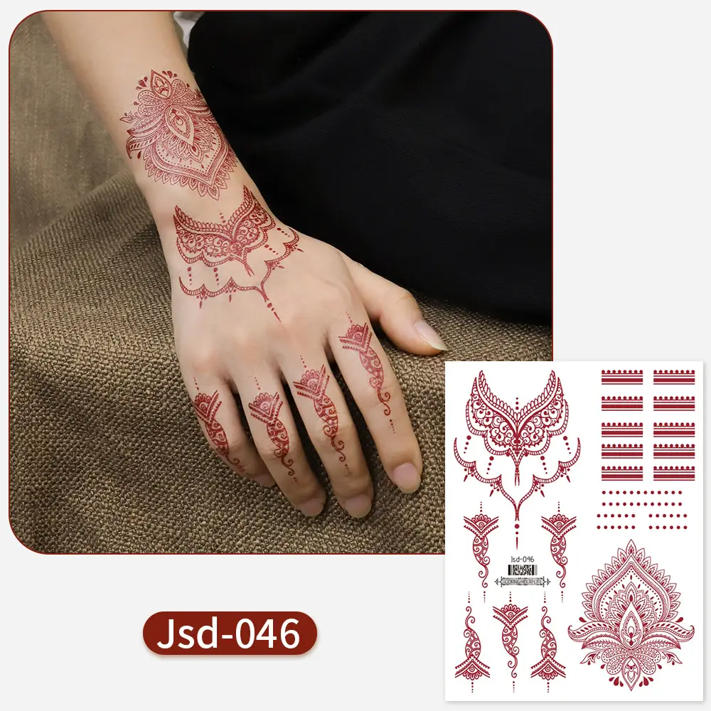 New European and American Cross-border White Red Tattoo Sticker Henna Lace Mandala Flower Waterproof Long-lasting Tattoo Sticker for Women