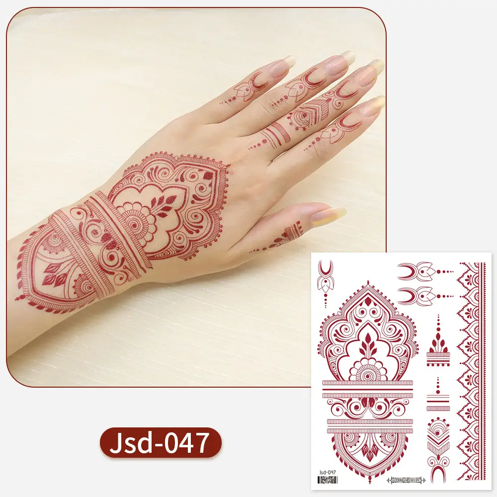 New European and American Cross-border White Red Tattoo Sticker Henna Lace Mandala Flower Waterproof Long-lasting Tattoo Sticker for Women
