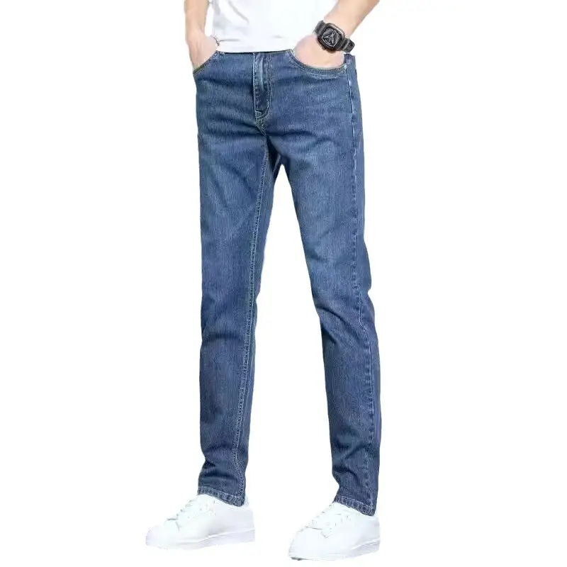 Men Stretch Straight Leg Jeans Korean Style Slim Fit - Image 7