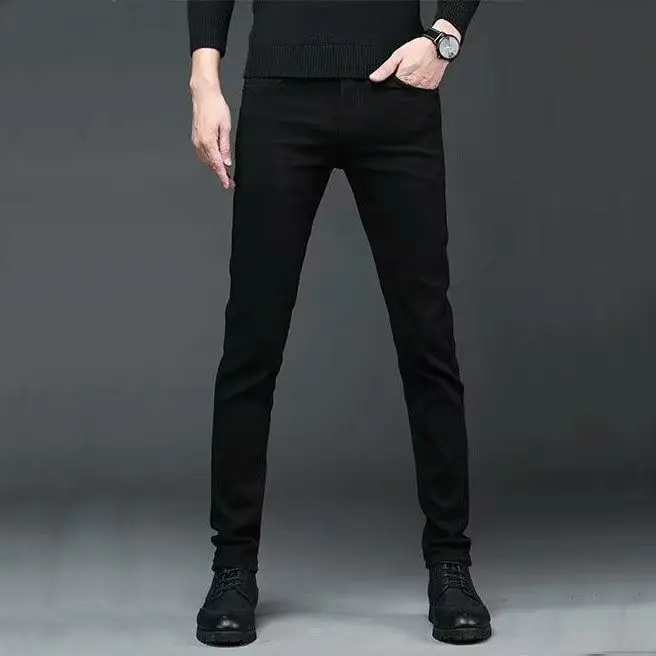 Men Stretch Straight Leg Jeans Korean Style Slim Fit - Image 4