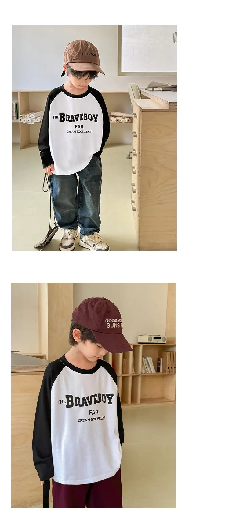 Boys Raglan Sleeve T-Shirt Red Pants Set Spring Outfit — feature 10