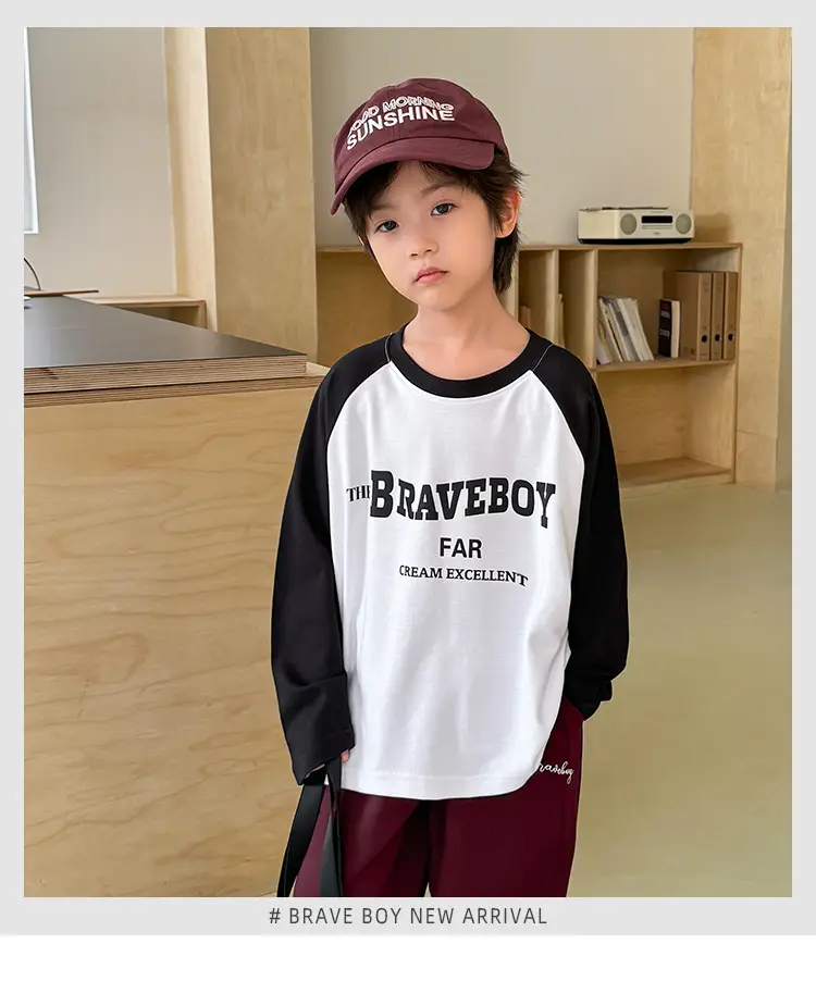 Boys Raglan Sleeve T-Shirt Red Pants Set Spring Outfit — feature 2