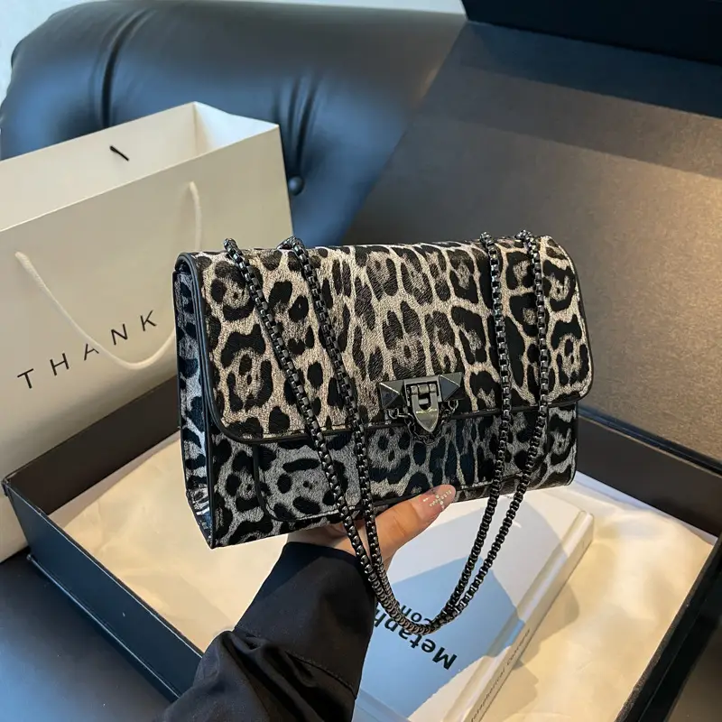 Leopard Print 2024 Women's Chain Shoulder Bag