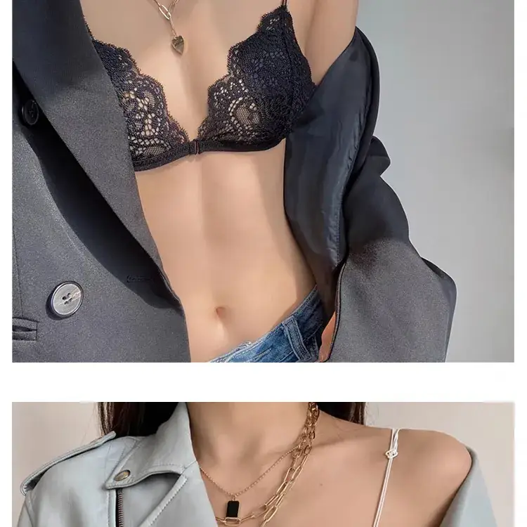 Women's Ultra-Thin Lace Triangle Cup Bra with Front Buckle — feature 16