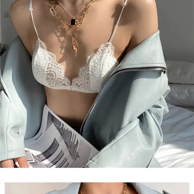Women's Ultra-Thin Lace Triangle Cup Bra with Front Buckle — feature 19