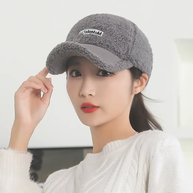 Women's Warm Lamb Wool Baseball Cap Brown