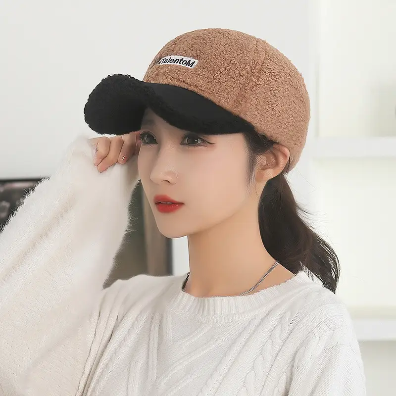 Women's Warm Lamb Wool Baseball Cap Brown