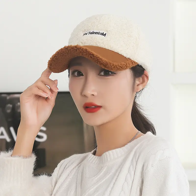 Women's Warm Lamb Wool Baseball Cap Brown