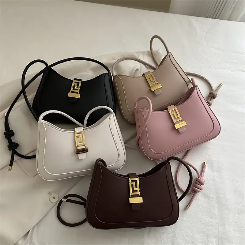 Women's Beige Underarm Bag with Gold Clasp