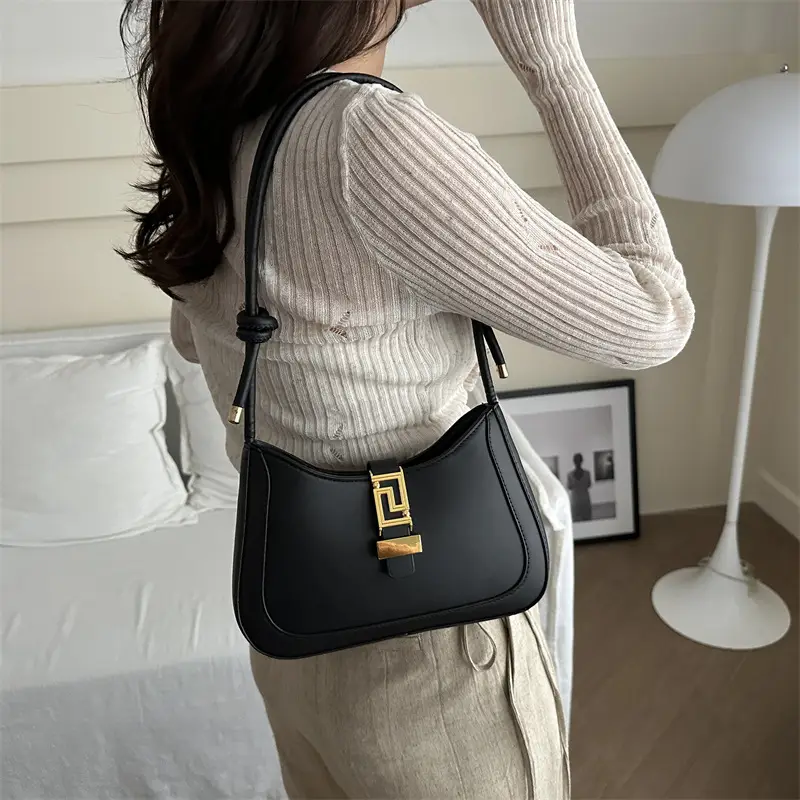 Women's Beige Underarm Bag with Gold Clasp