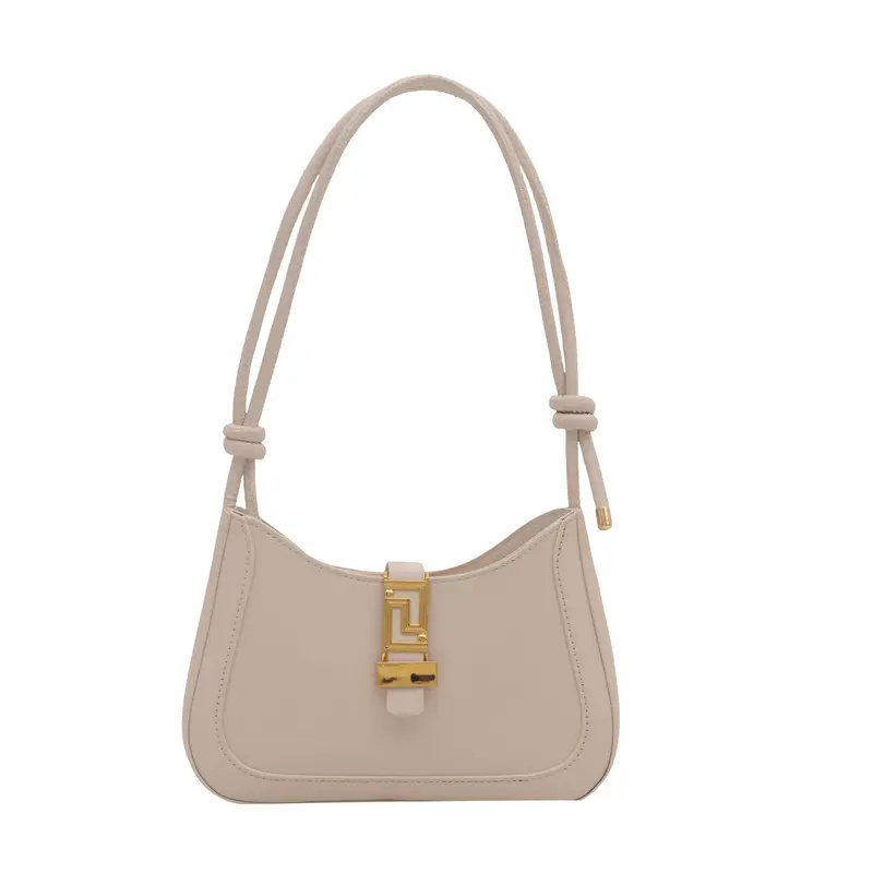 Women's Beige Underarm Bag with Gold Clasp