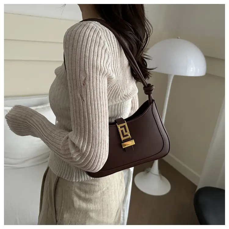 Women's Beige Underarm Bag with Gold Clasp — feature 11