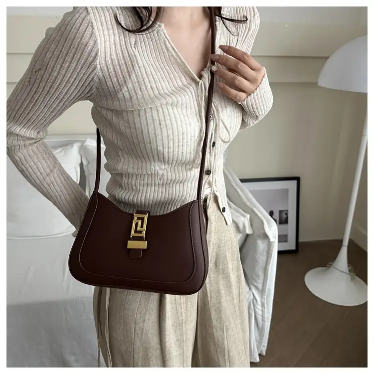 Women's Beige Underarm Bag with Gold Clasp — feature 12