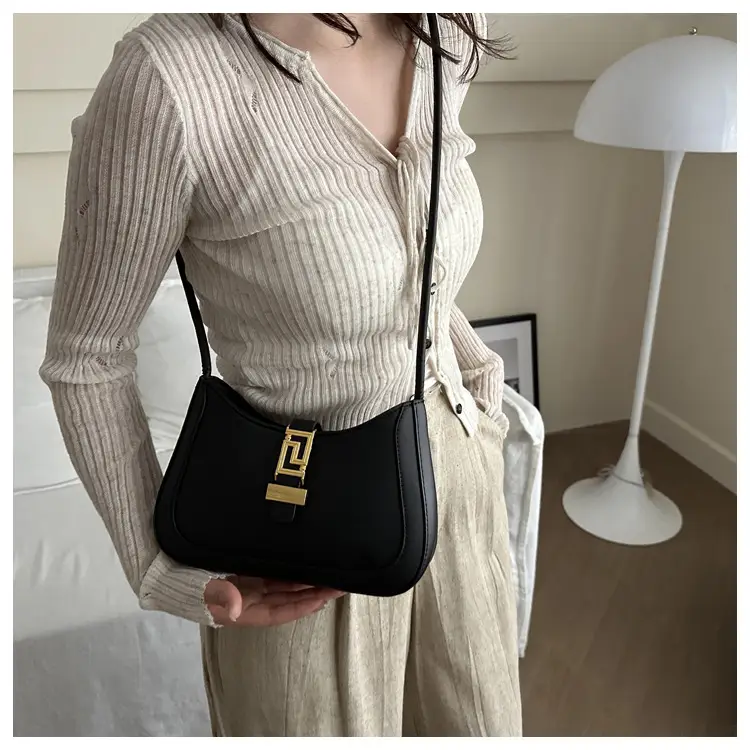 Women's Beige Underarm Bag with Gold Clasp — feature 16