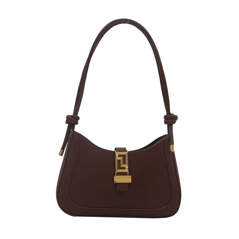 Women's Beige Underarm Bag with Gold Clasp