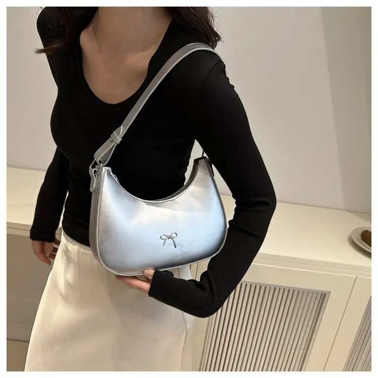 Women's White Crescent Shoulder Bag 2024 Autumn — feature 12
