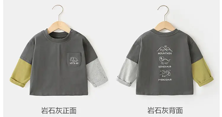 Baby Two-In-One Long Sleeve T-Shirt Green Grey Spring Outfit — feature 8