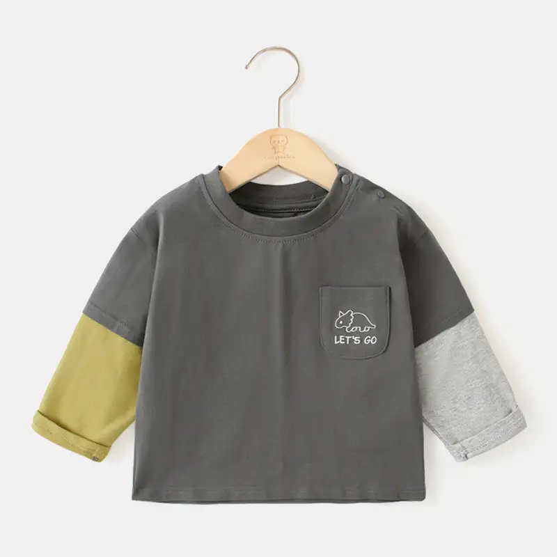Baby Two-In-One Long Sleeve T-Shirt Green Grey Spring Outfit - Image 2