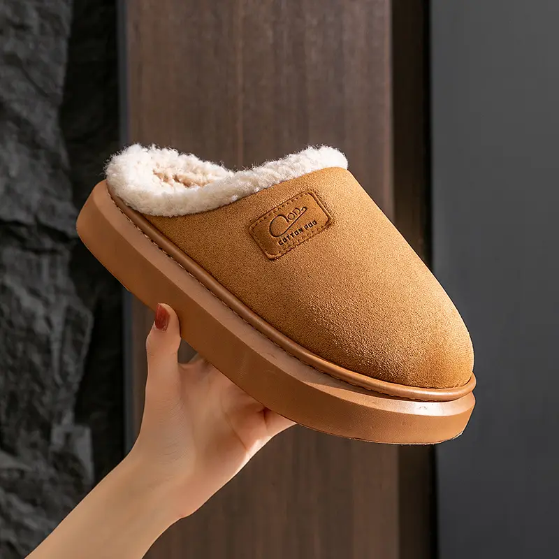 Winter Plush Cotton Slippers Women's Home Non-slip fleece-lined Thick Bottom Warm Non-freezing Foot Couple's Advanced Sense Moon Cotton Shoes