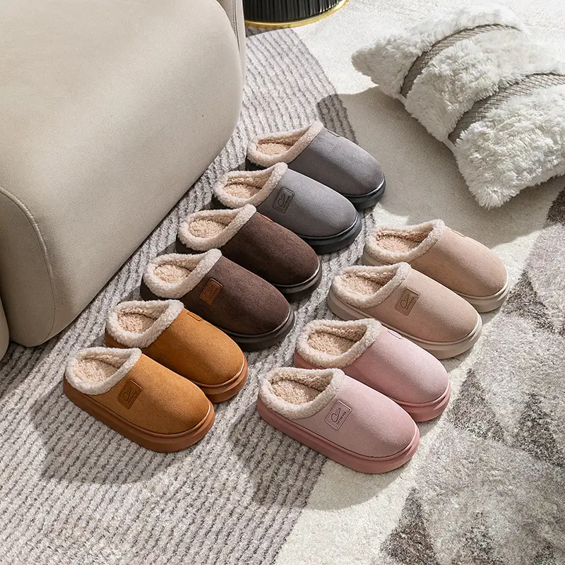 Winter Plush Cotton Slippers Women's Home Non-slip fleece-lined Thick Bottom Warm Non-freezing Foot Couple's Advanced Sense Moon Cotton Shoes