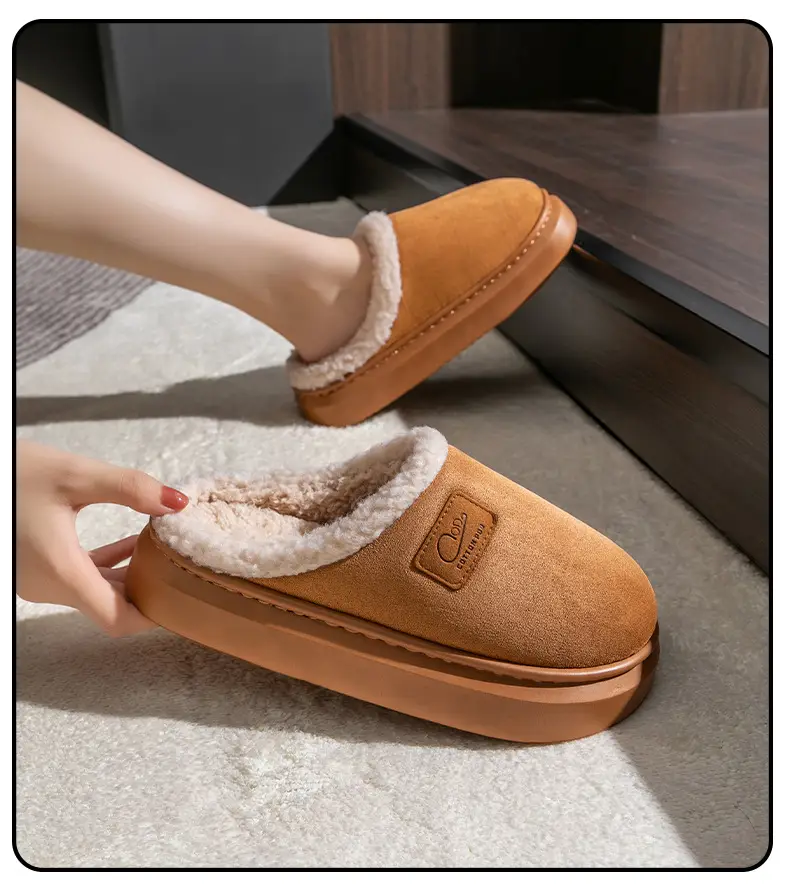 Winter Plush Cotton Slippers Women's Home Non-slip fleece-lined Thick Bottom Warm Non-freezing Foot Couple's Advanced Sense Moon Cotton Shoes — feature 16