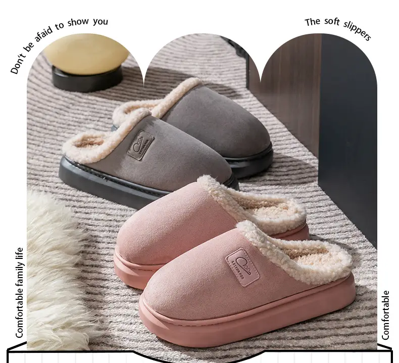 Winter Plush Cotton Slippers Women's Home Non-slip fleece-lined Thick Bottom Warm Non-freezing Foot Couple's Advanced Sense Moon Cotton Shoes — feature 2