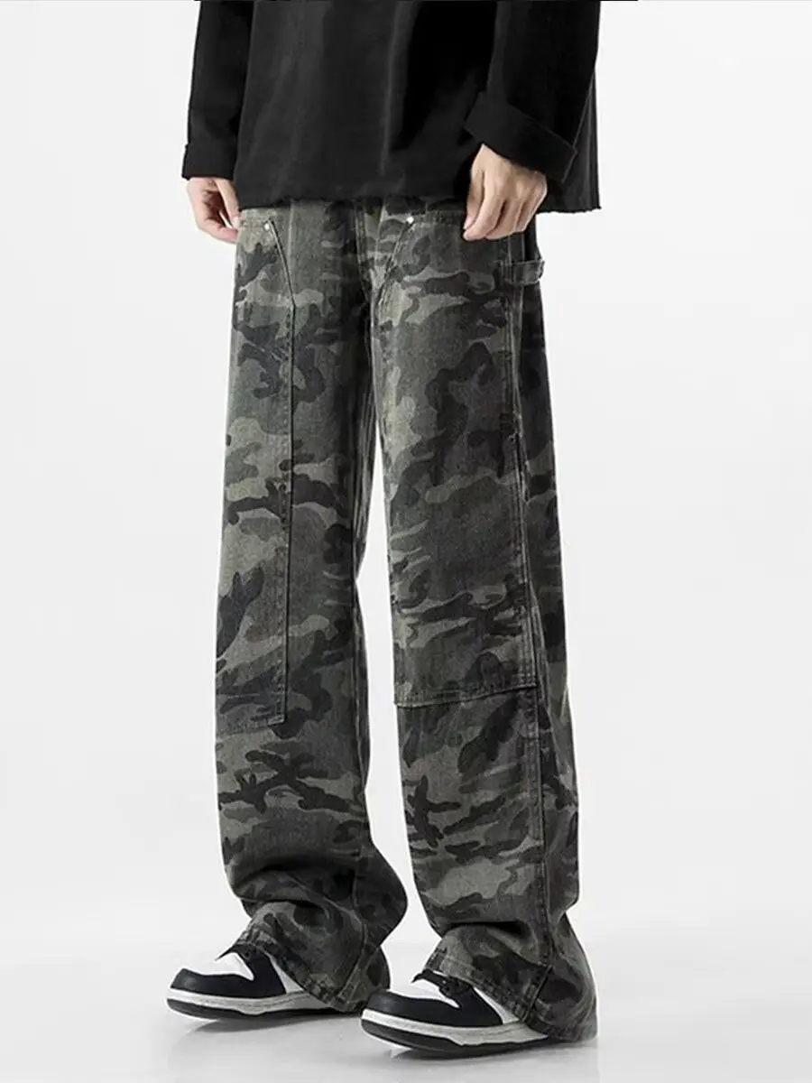 Men Camouflage Straight Leg Pants Spring Autumn High Street